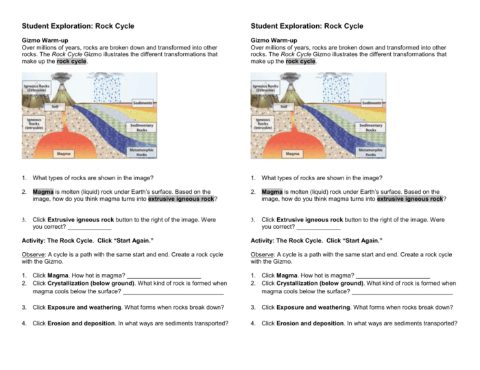 Student exploration rock cycle answer key