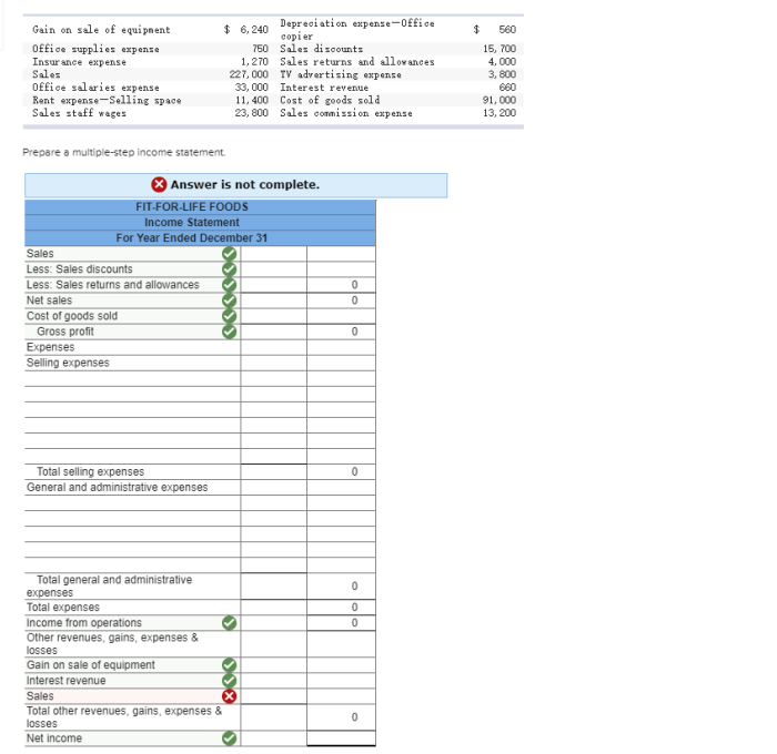 Fit for life foods income statement